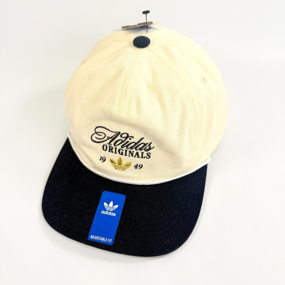 Adidas Originals Rope Hat Cap Mens NWT Cream Navy Blue Corduroy Strapback 1949